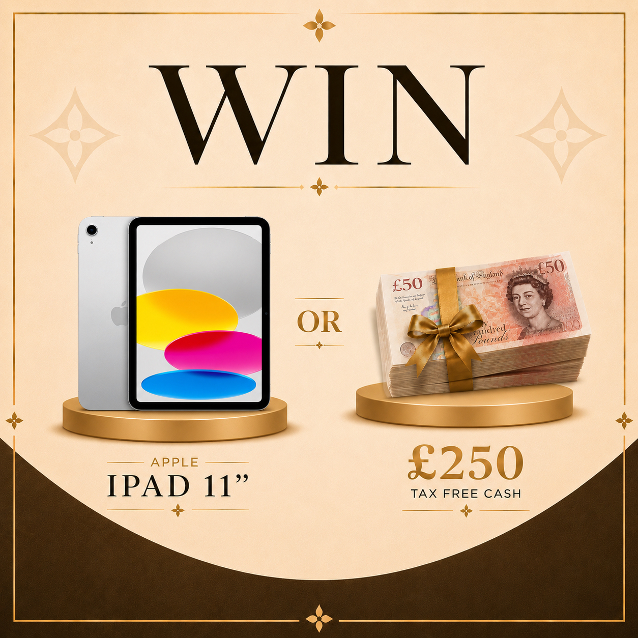 Win a Apple iPad 11′ or take £250 Tax Free Cash