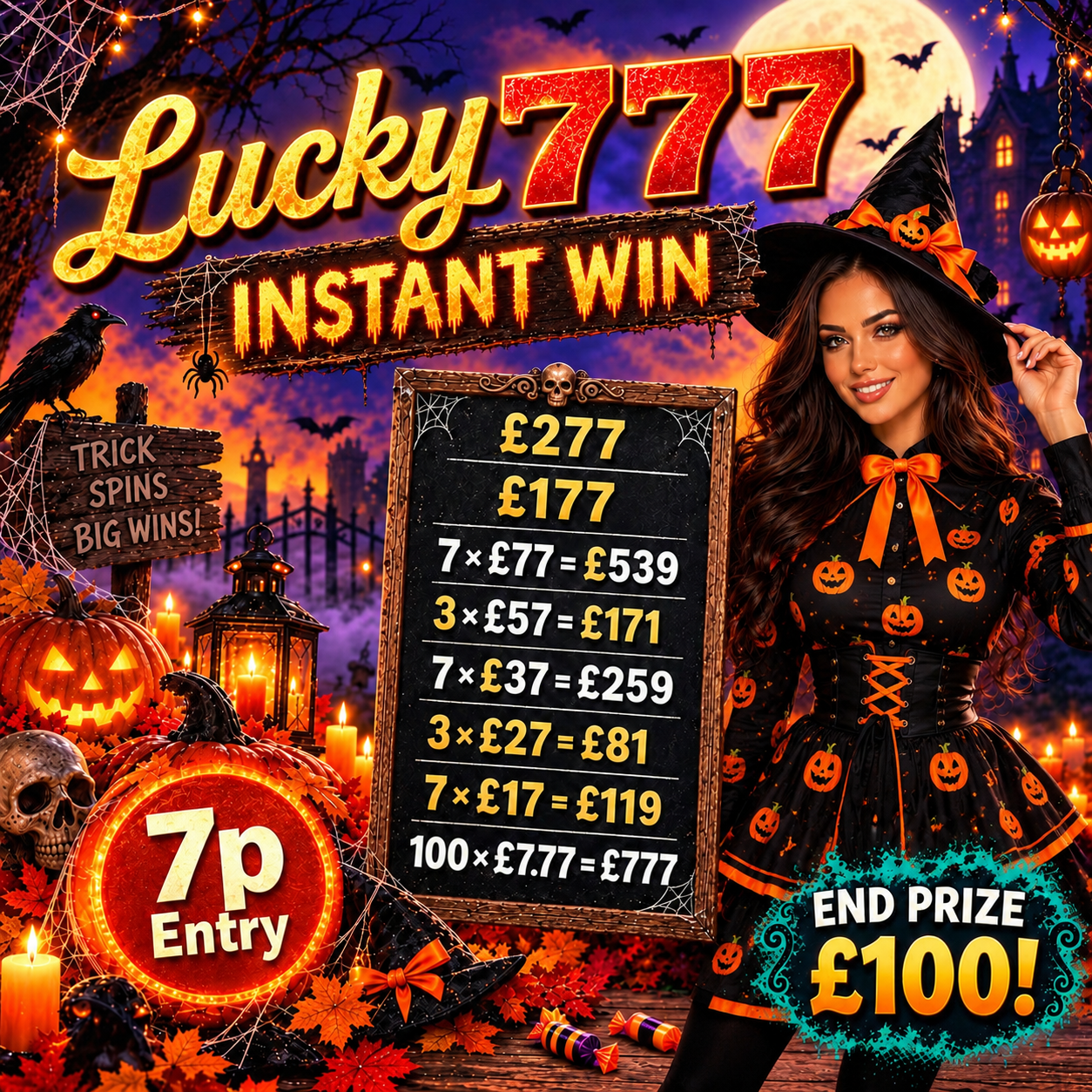 Lucky 7’s Instant Slots Plus £100 Cash End Prize