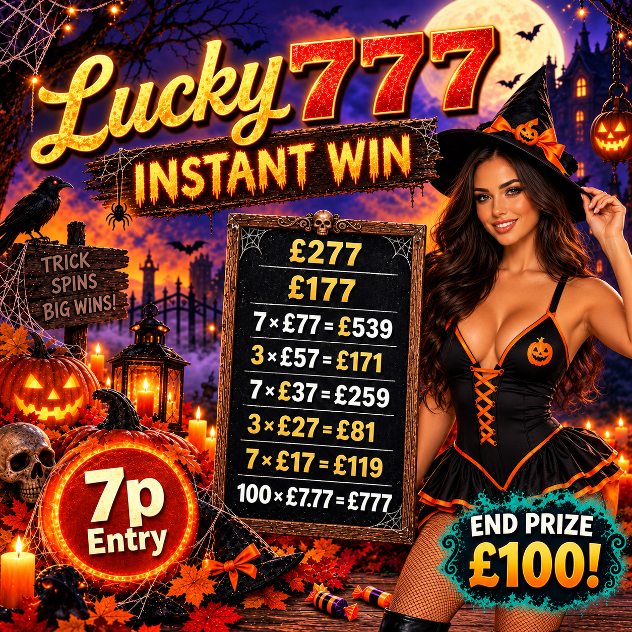 Lucky 7’s Instant Slots Plus £100 Cash End Prize